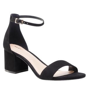 Aldo Black Suede Open Toe Block Heel Villarosa Sandal